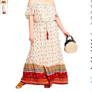 Xhilaration 1X Boho Floral Off-Shoulder Maxi Dress